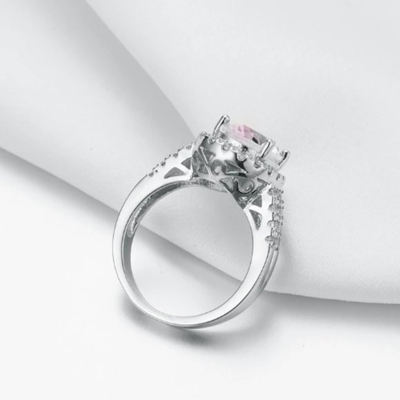 925 Sterling Silver Luxury Pink Crystal Shiny Rhinestone Ring Jewelry En… - Picture 4 of 5